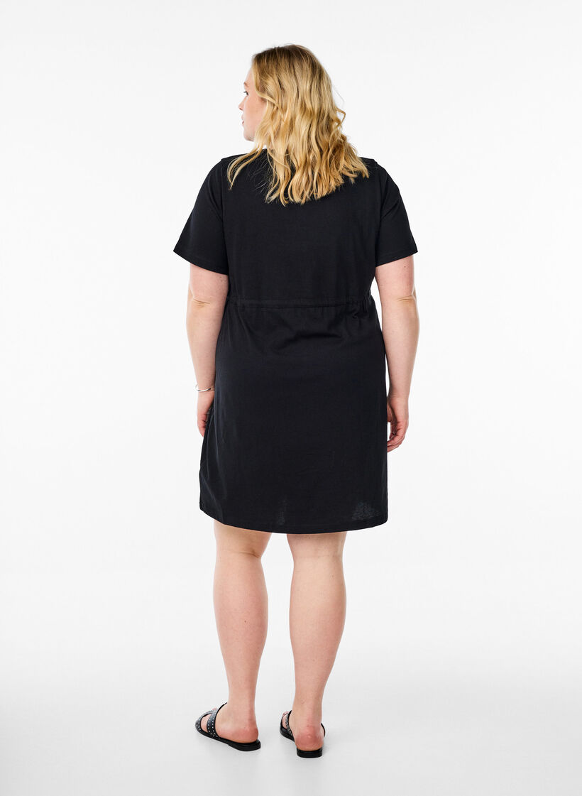 FLASH - Short T-shirt dress with tie belt, Black, Model image number 2