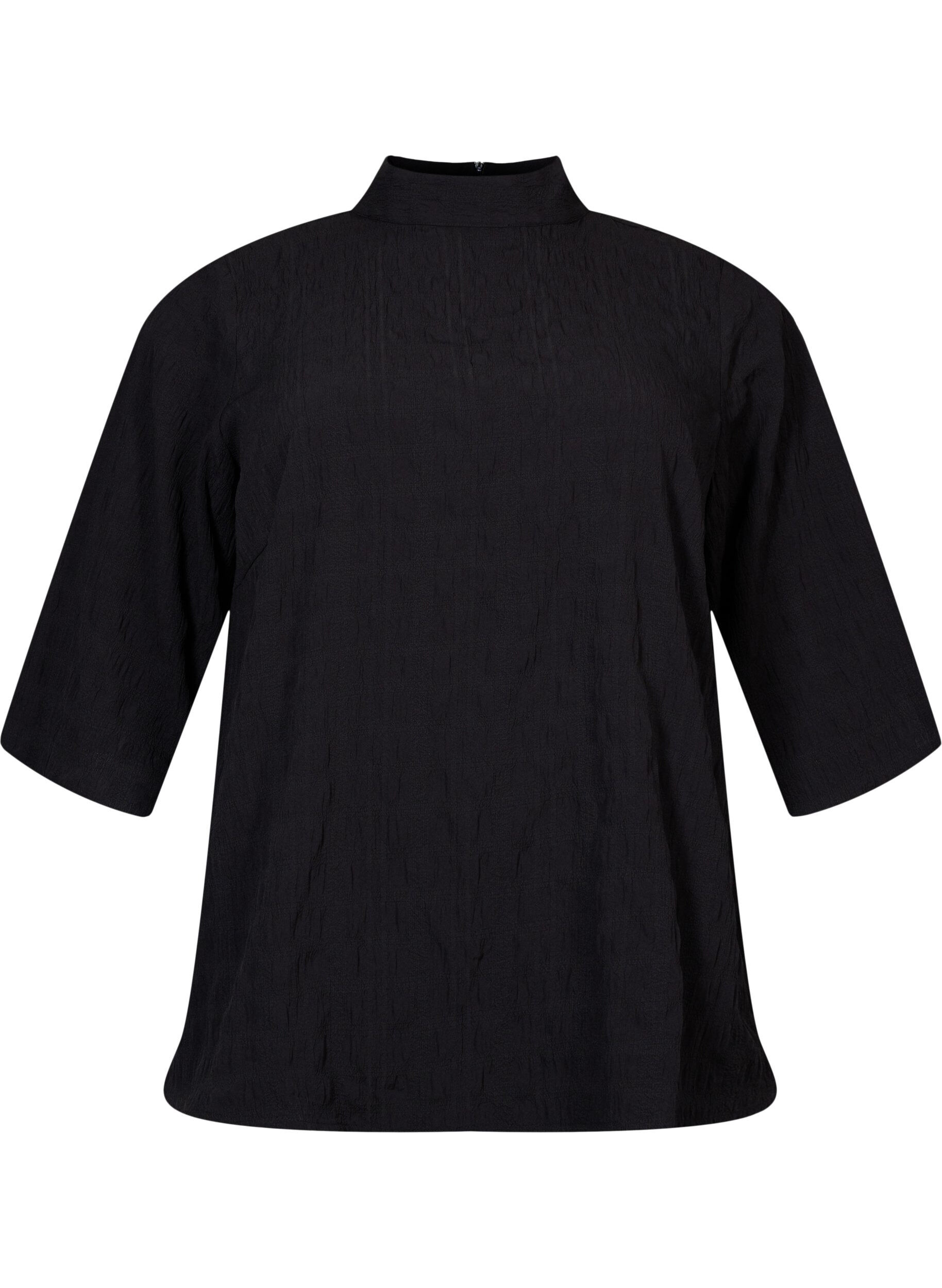 Zizzifashion Top with high neckline and 3/4 sleeves, Black, Packshot image number 0