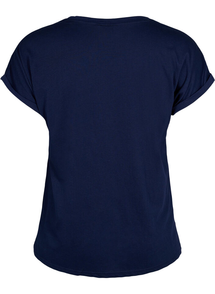 Short-sleeved cotton blend t-shirt, Blue, Packshot image number 1