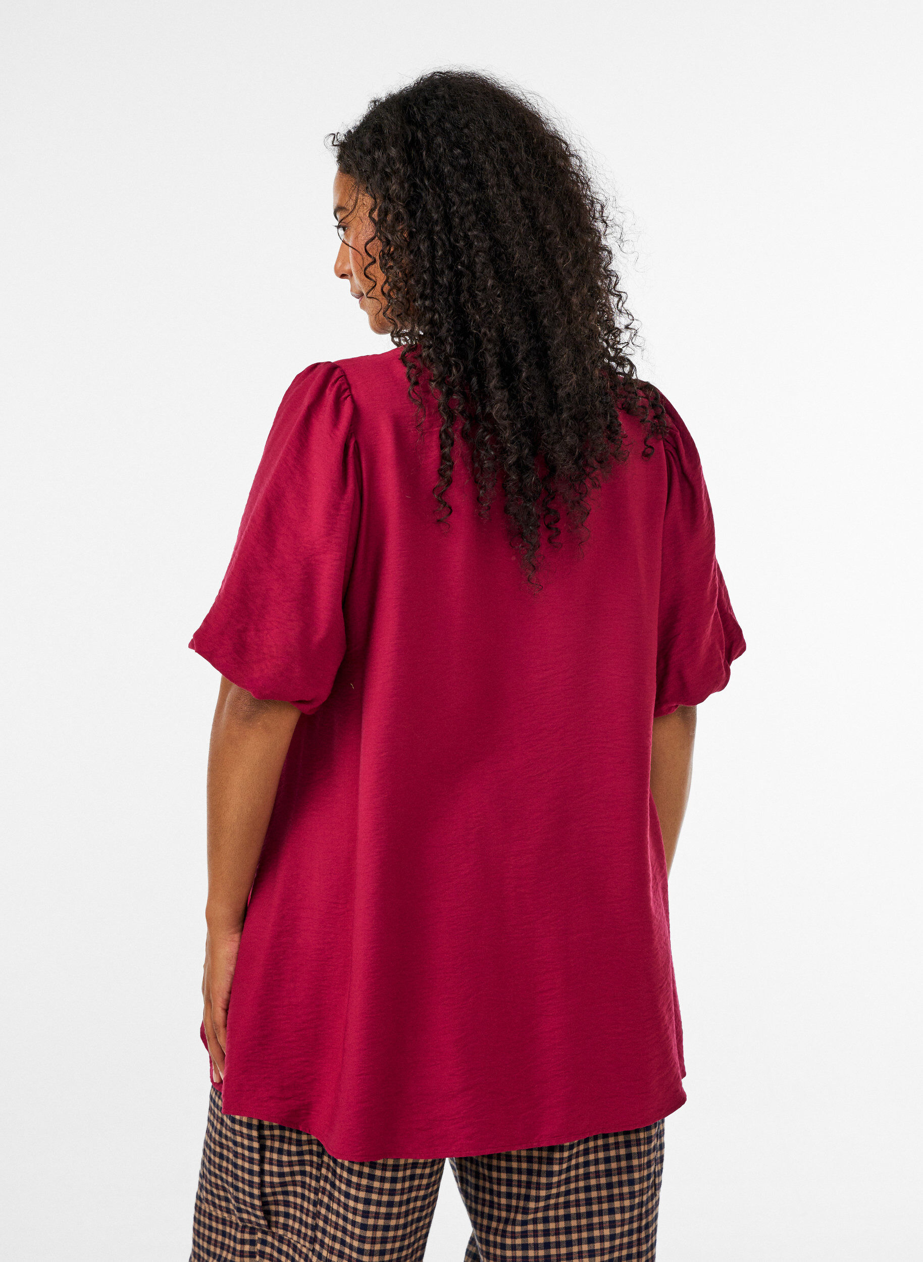 ZizzifashionTunic with balloon sleeves and a V-neck, Red, Model image number 2