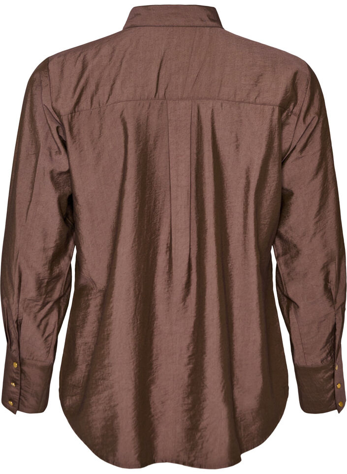 Viscose shirt with golden buttons, Brown, Packshot image number 1