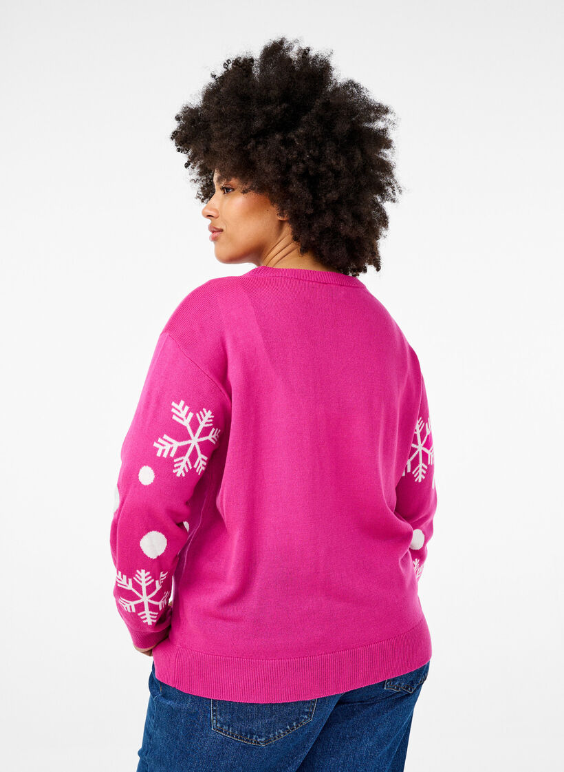 Christmas jumper with a round neck, Pink Glow Comb, Model image number 1