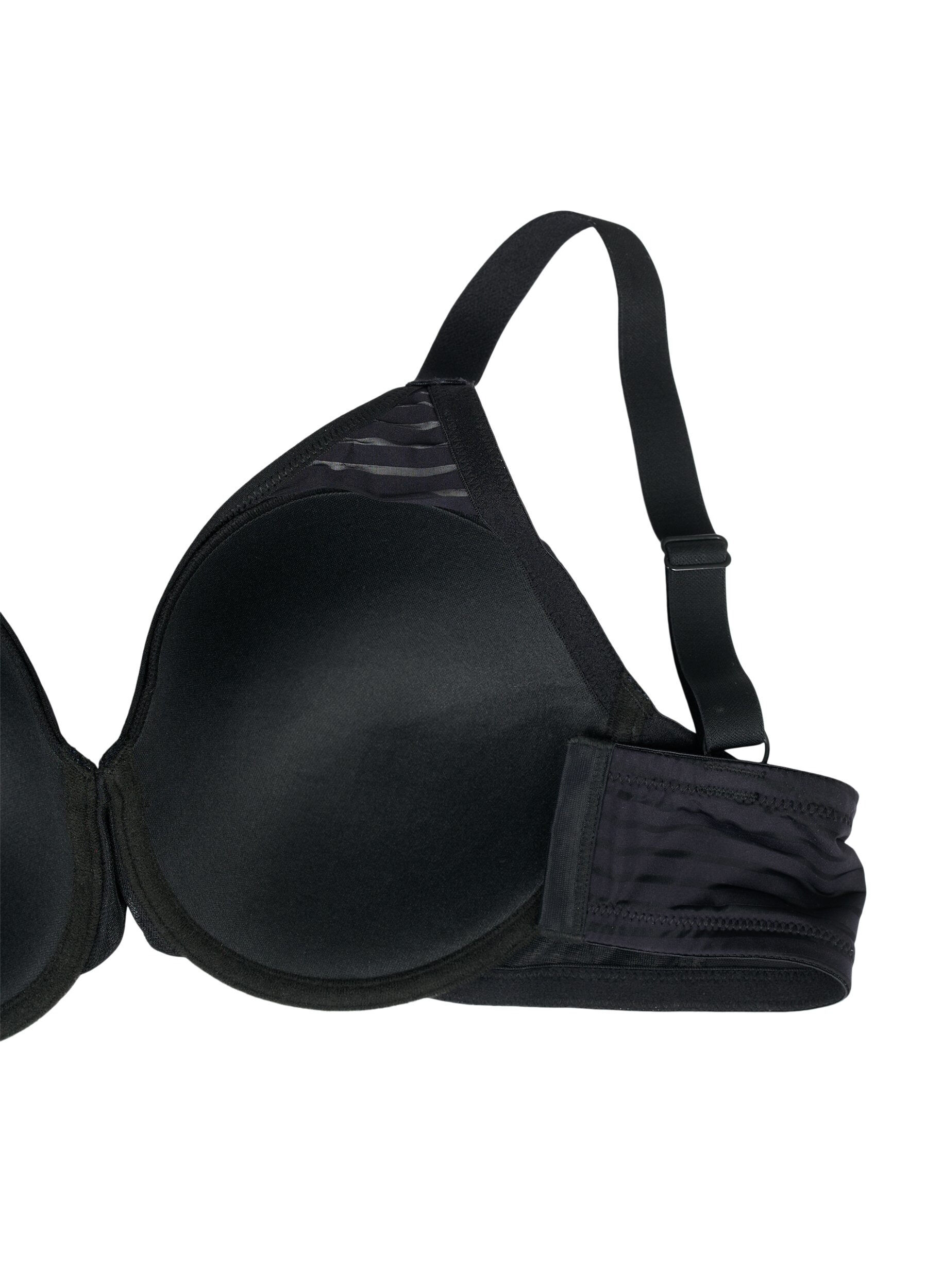 Zizzifashion Moulded bra with striped mesh, Black, Packshot image number 3