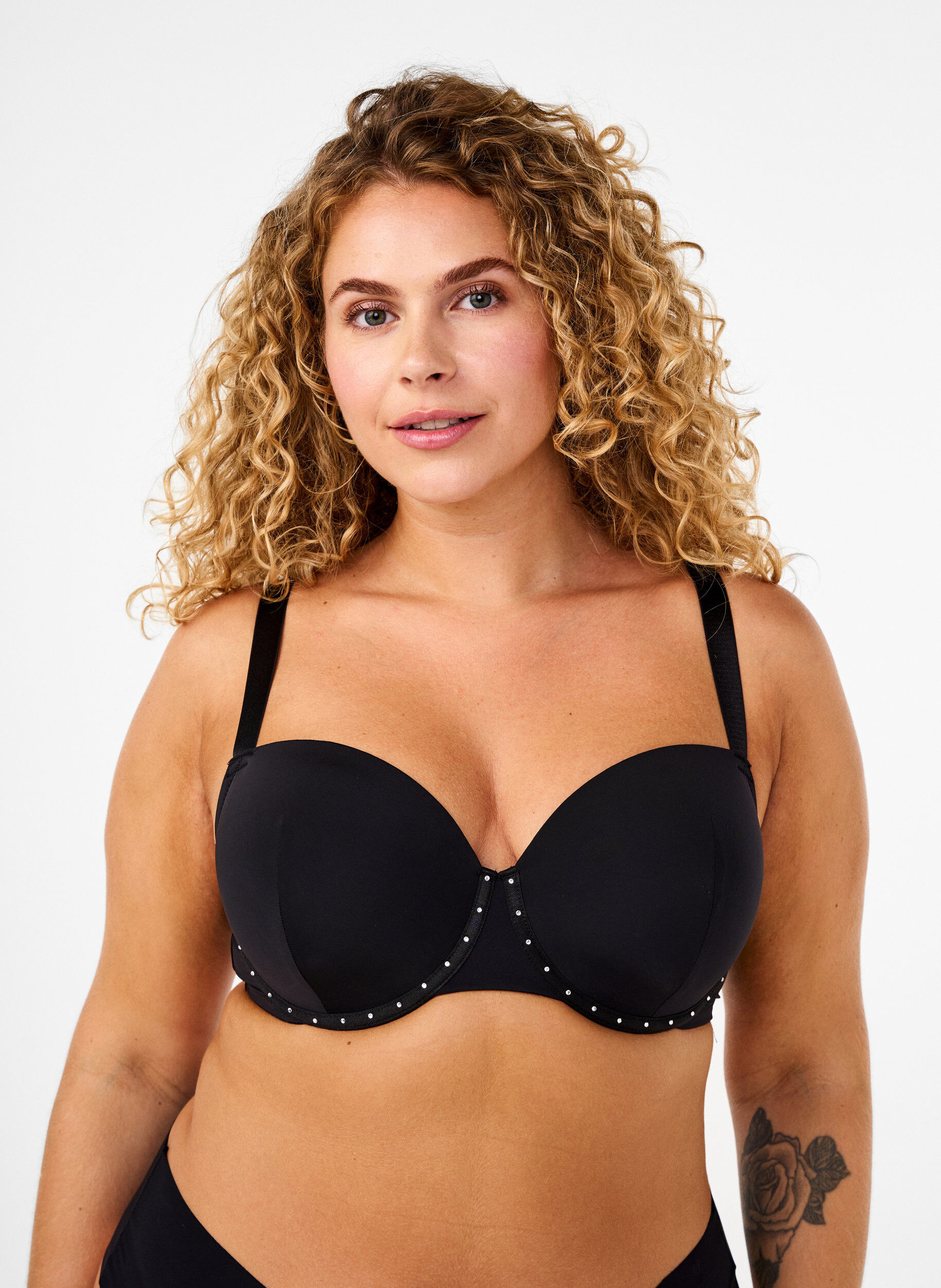 Zizzifashion Moulded bra with rhinestones, Black, Model image number 0
