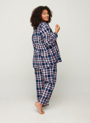 Checked cotton pyjama bottoms, Navy Comb Check, Model image number 0