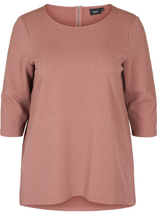 Textured blouse with 3/4 length sleeves, Twilight Mauve , Packshot image number 0