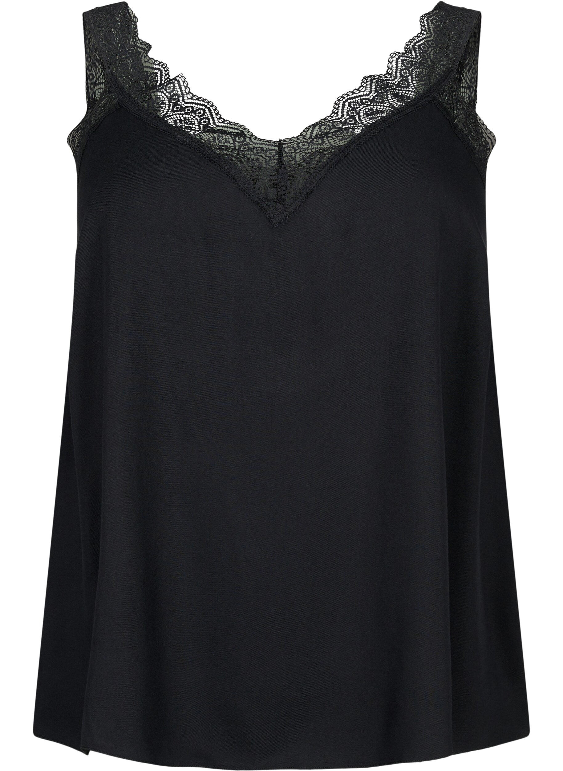 Zizzifashion Top with lace in viscose, Black, Packshot image number 0
