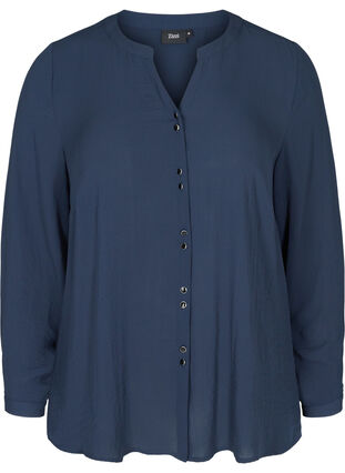 Shirt with a V-neck and buttons, Navy Blazer, Packshot image number 0