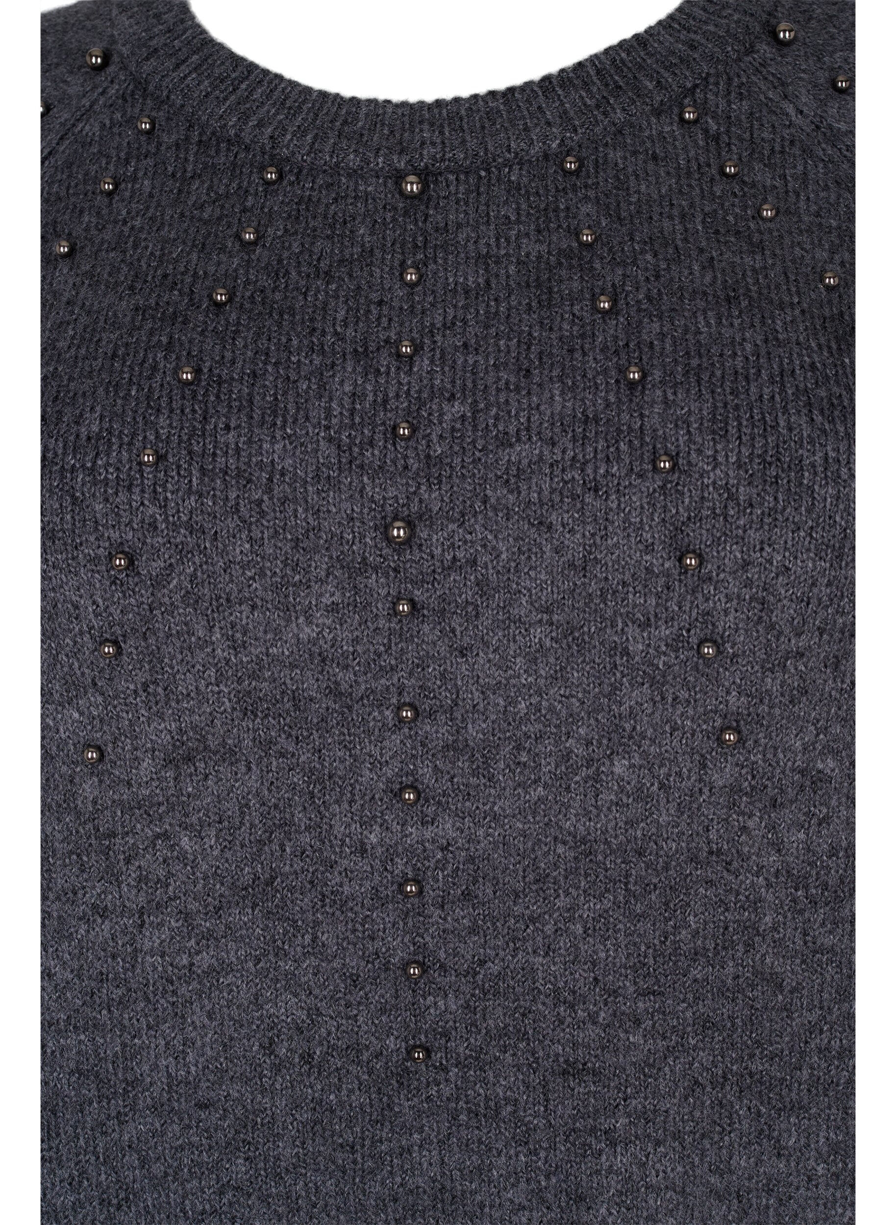 Zizzifashion Knitted jumper with beads, Dark Grey Melange, Packshot image number 2