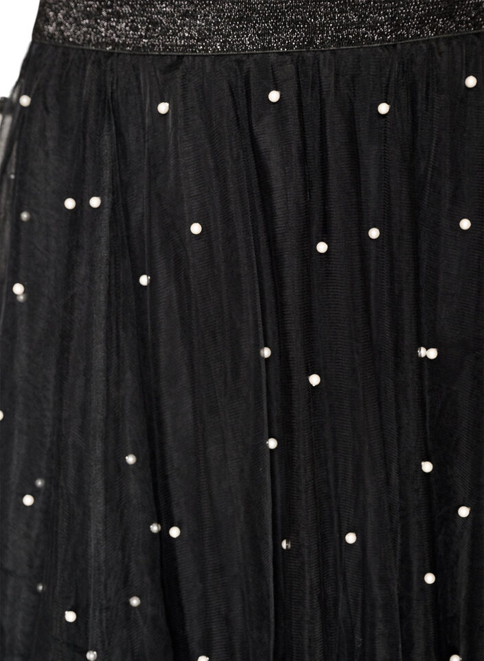 Tulle midi skirt with pearls, Black, Packshot image number 2