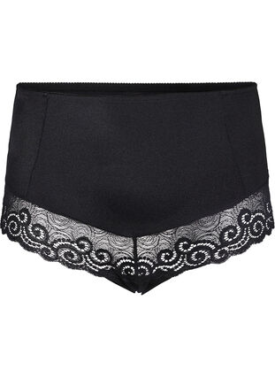 Knickers with a high waist and lace, Black, Packshot image number 0