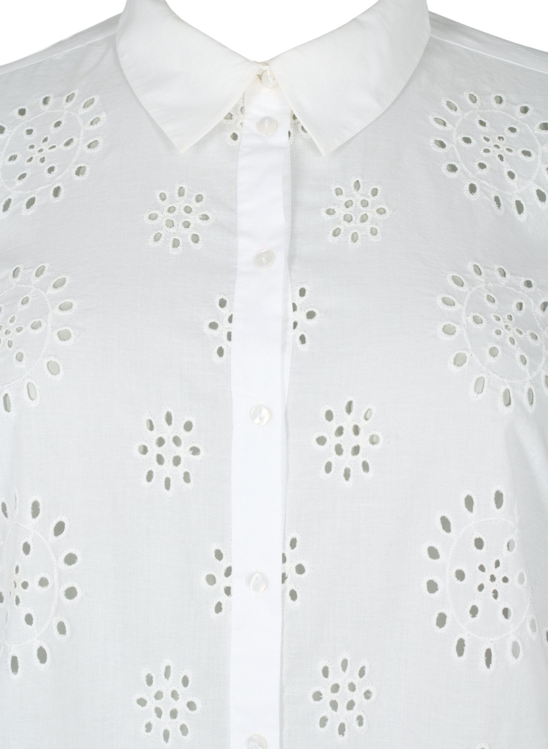 Zizzifashion Shirt blouse with embroidery anglaise and 3/4 sleeves, Bright White, Packshot image number 2