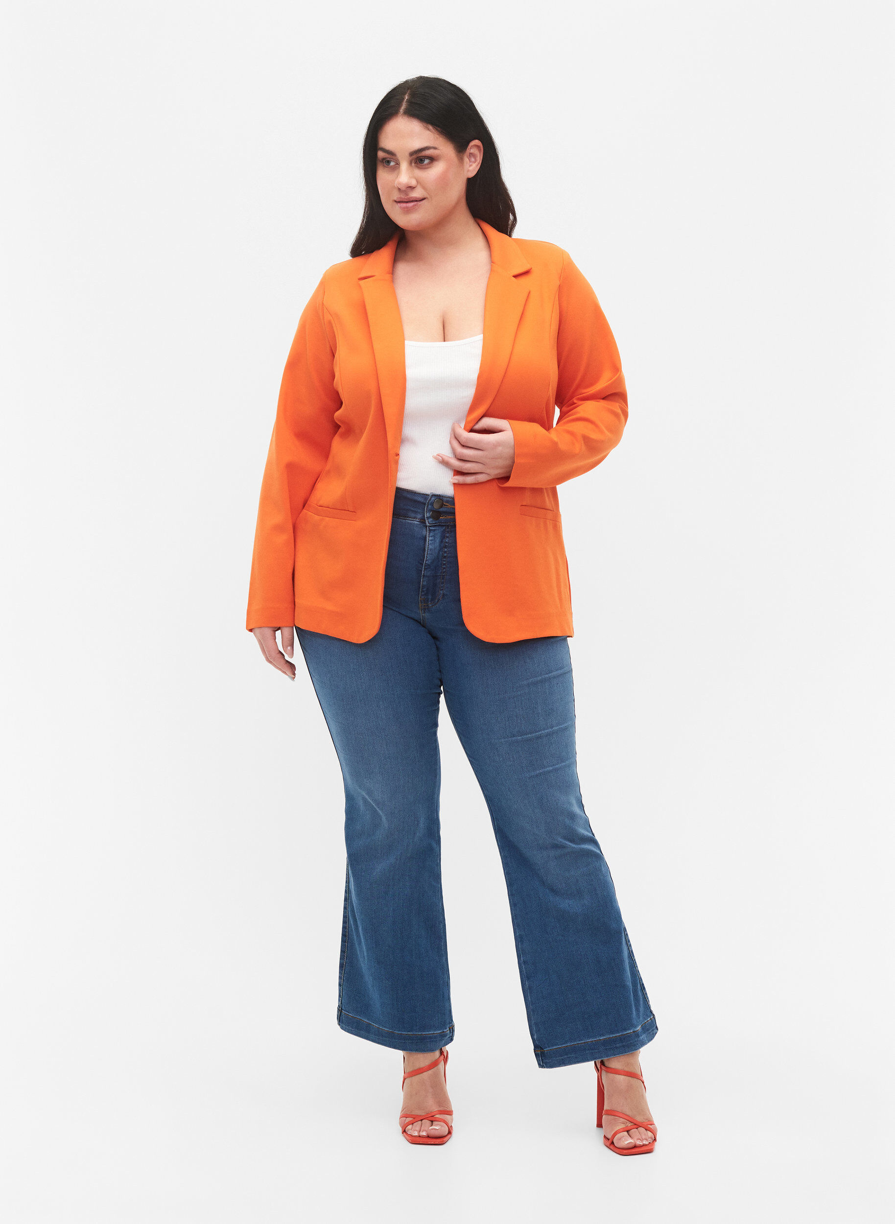 Zizzifashion Simple blazer with button, Mandarin Orange, Model image number 2