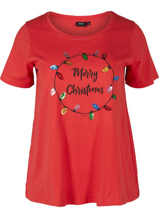 Christmas t-shirt in cotton, Tango Red Merry, Packshot image number 0