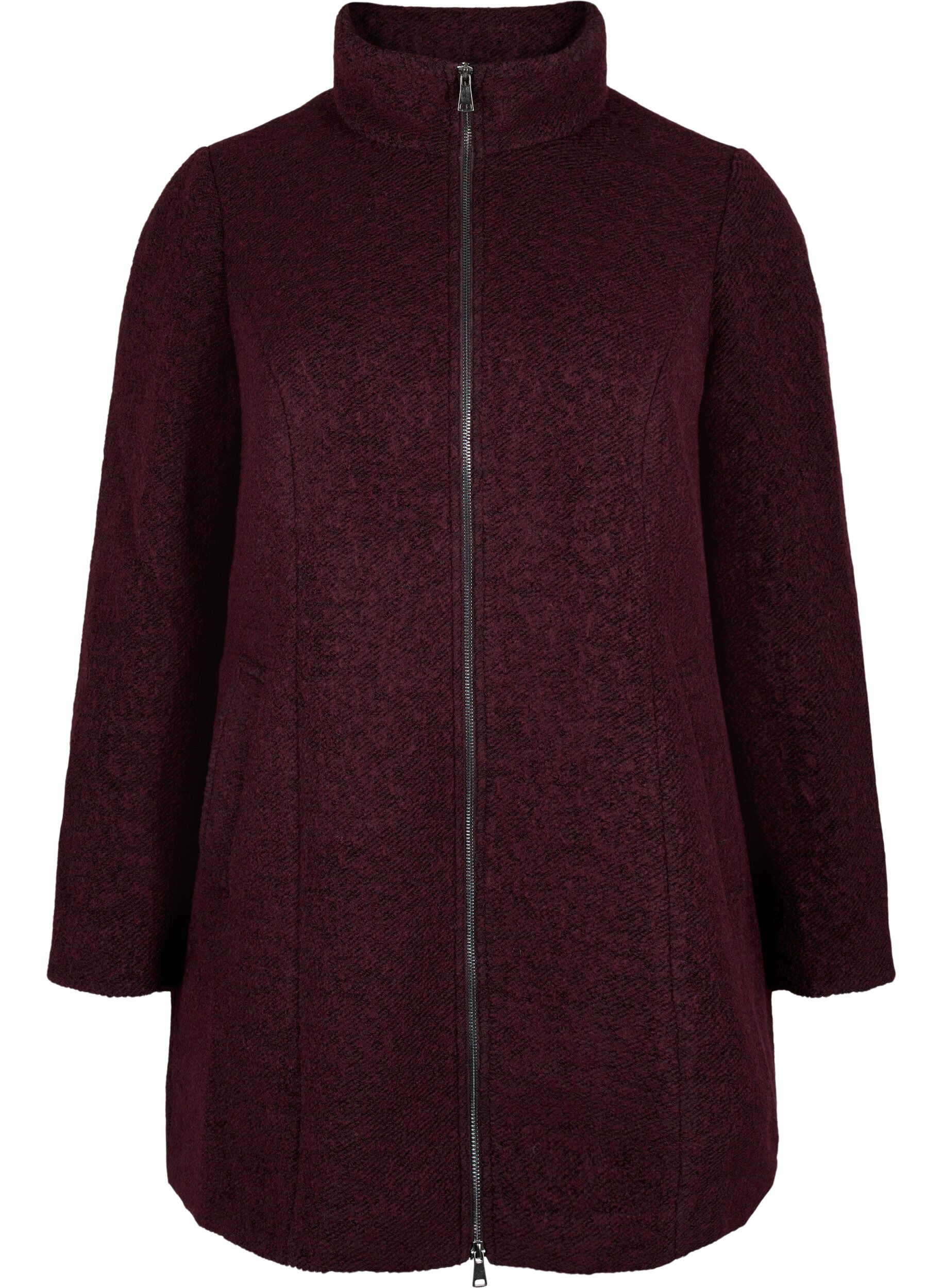 Zizzifashion Melange boucl&eacute; coat with zipper, Tawny Port Mel., Packshot image number 0