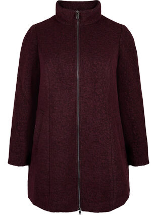 Melange bouclé coat with zipper, Tawny Port Mel., Packshot image number 0