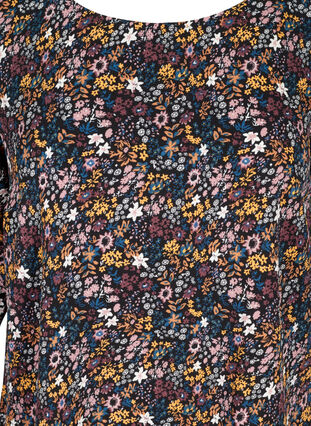 Printed blouse with lace back and 3/4-length sleeves, Black/Multi Flower, Packshot image number 2