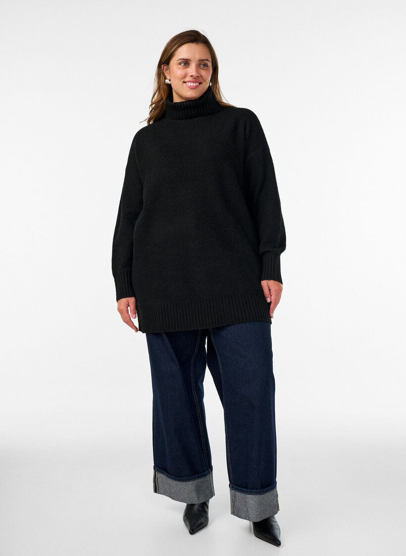 Loose knit jumper with a turtleneck, Black, Model image number 1