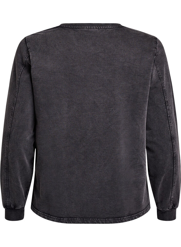 Sweatshirt with rhinestones and washed effect, Dark Grey, Packshot image number 1