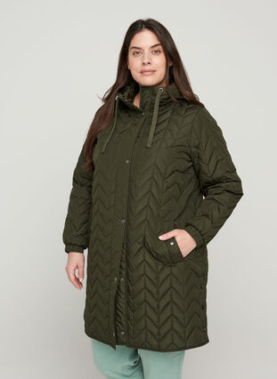 Quilted jacket with hood, Forest Night, Model image number 0