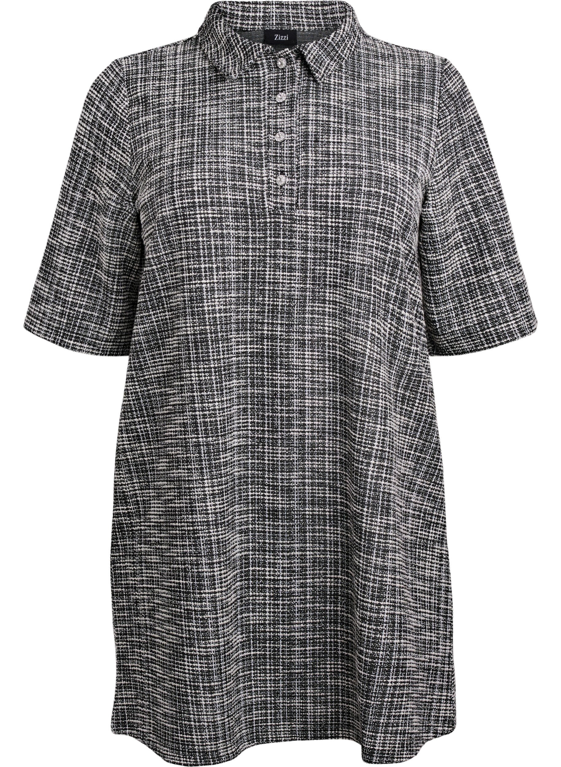 Short dress in textured jersey with a graphic check