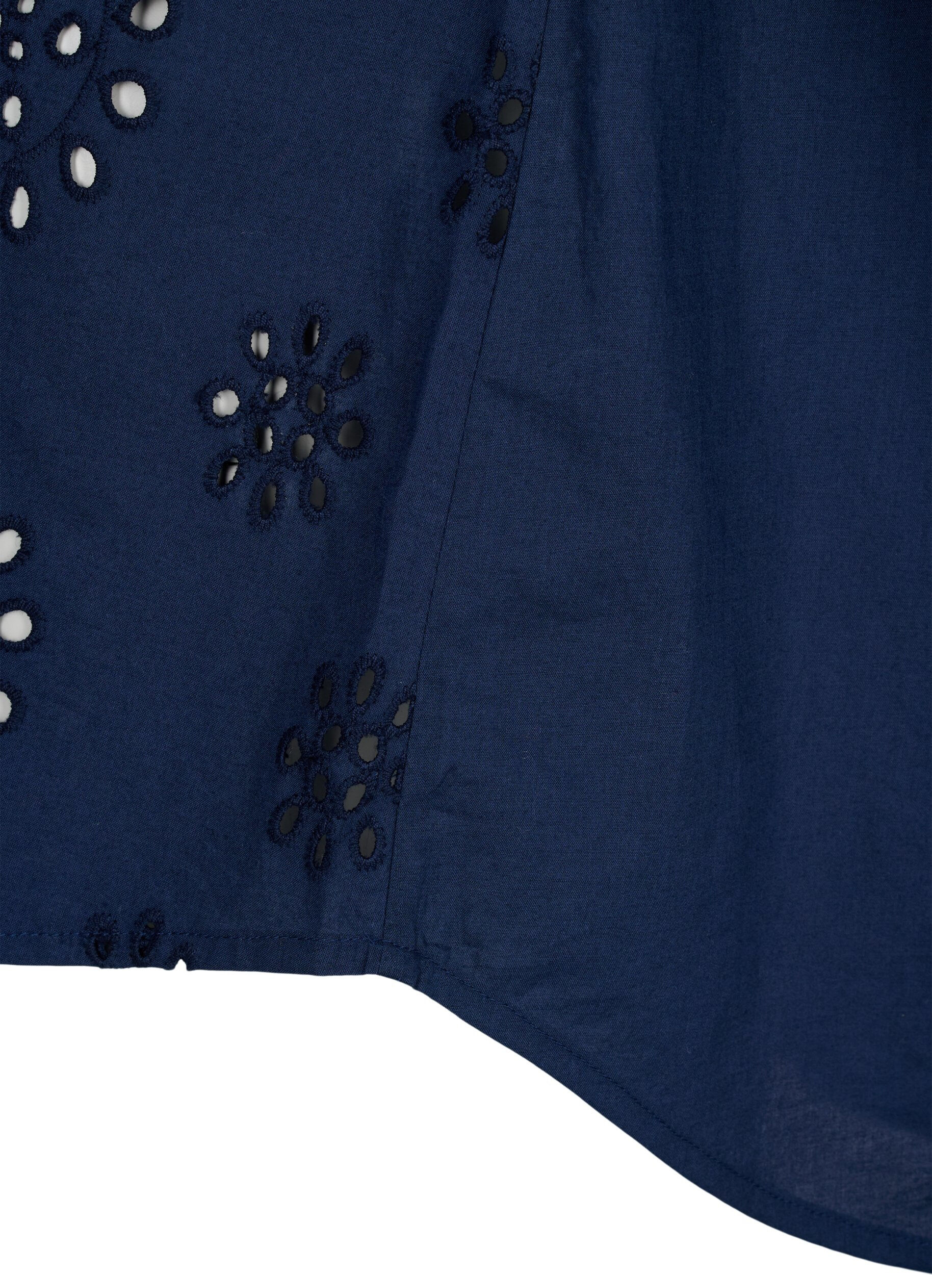 Zizzifashion Shirt blouse with embroidery anglaise and 3/4 sleeves, Navy Blazer, Packshot image number 4