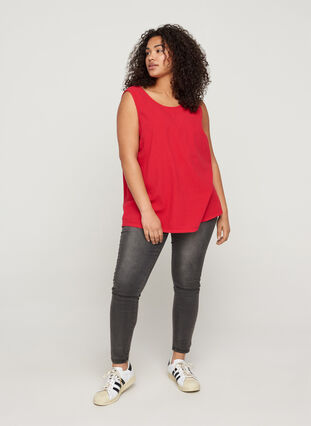 Sleeveless top in cotton, Lipstick Red, Model image number 2