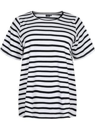 Striped cotton t-shirt, Black Stripes, Packshot image number 0