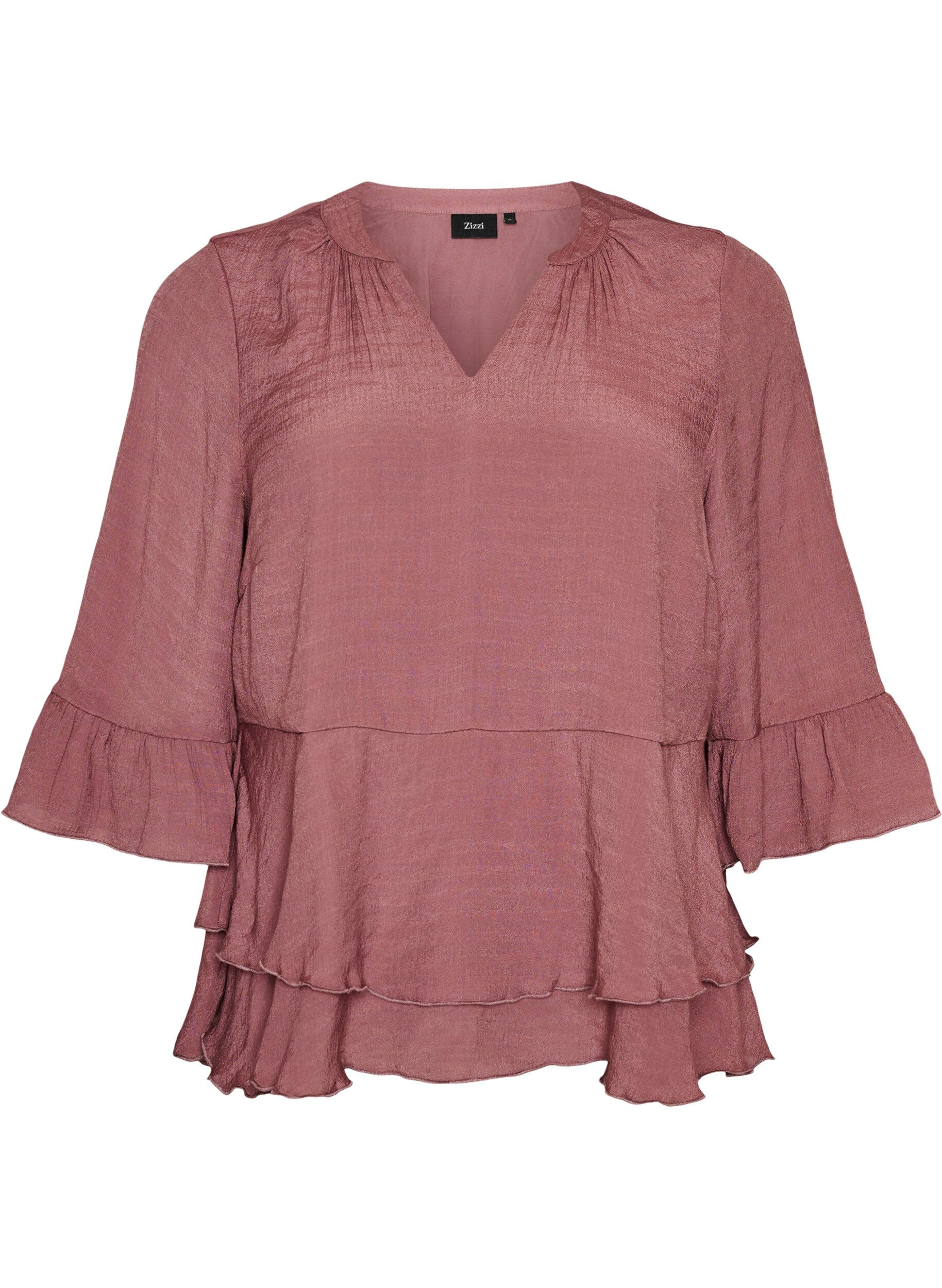 ZizzifashionBlouse with 3/4-sleeves and ruffle details, Rose, Packshot image number 0