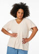 Blouse with short sleeves and striped texture, Beige, Model image number 0