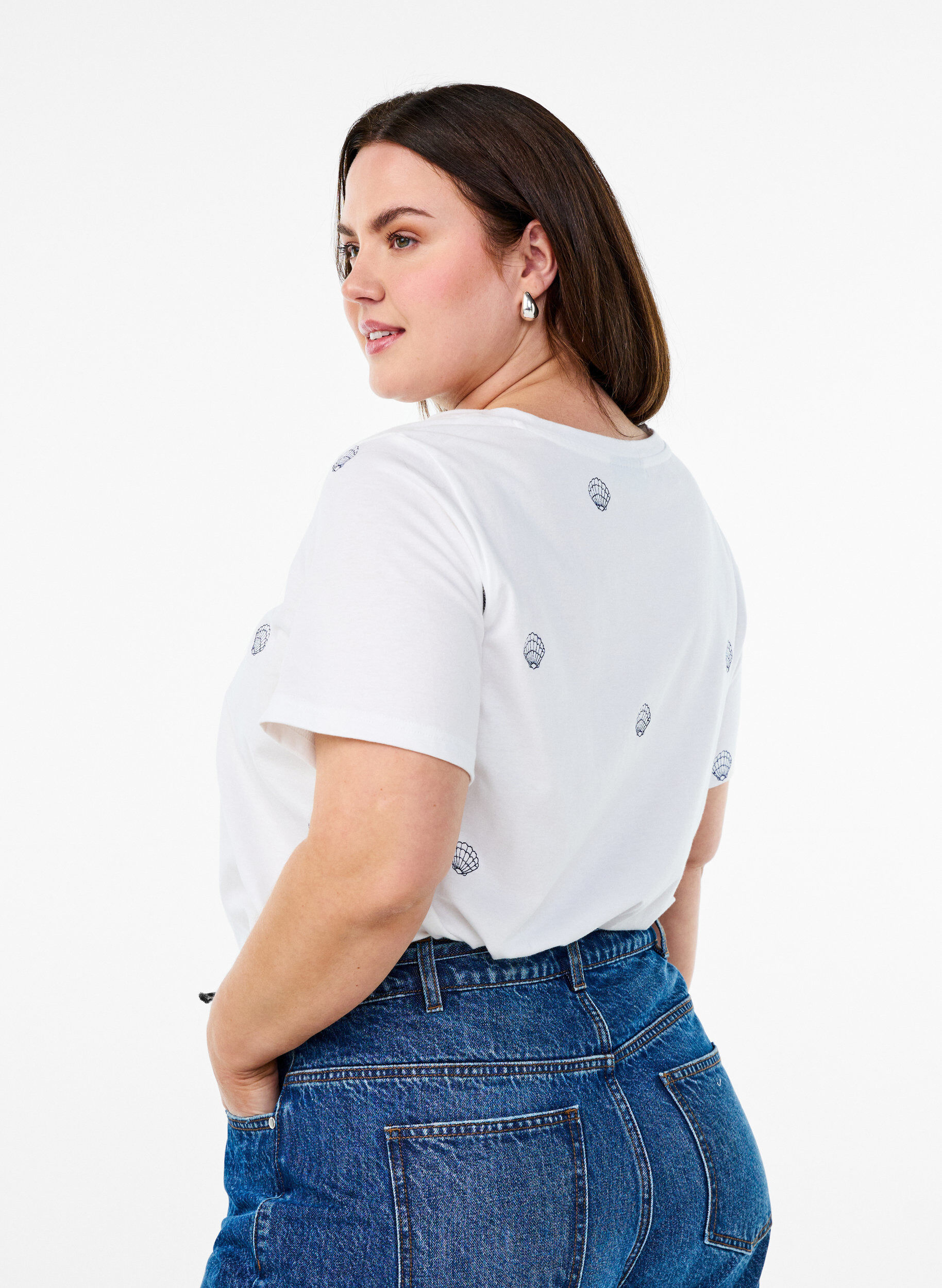 Zizzifashion T-shirt in organic cotton with embroidered motifs, White, Model image number 2