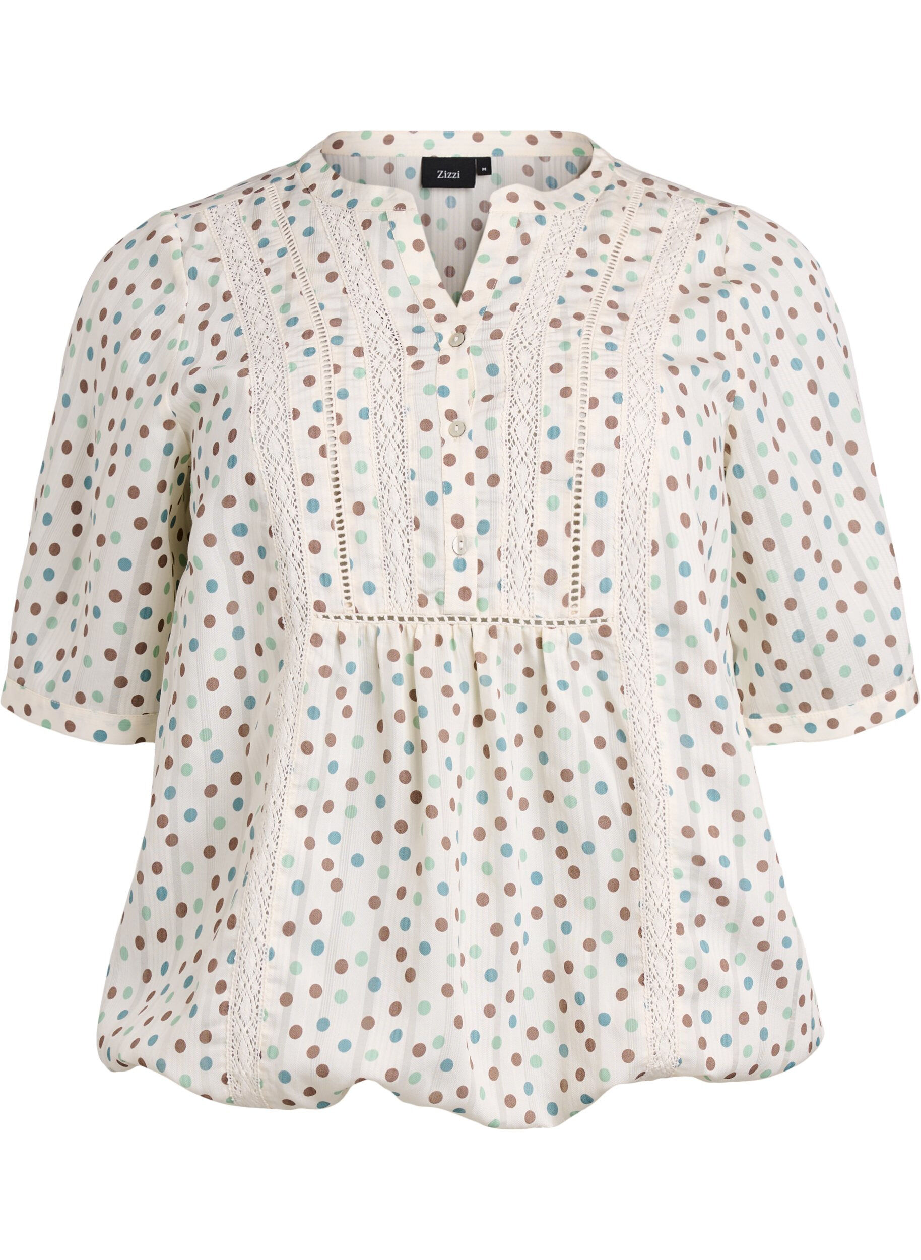 Zizzifashion Blouse with print and 1/2 sleeves, White, Packshot image number 0