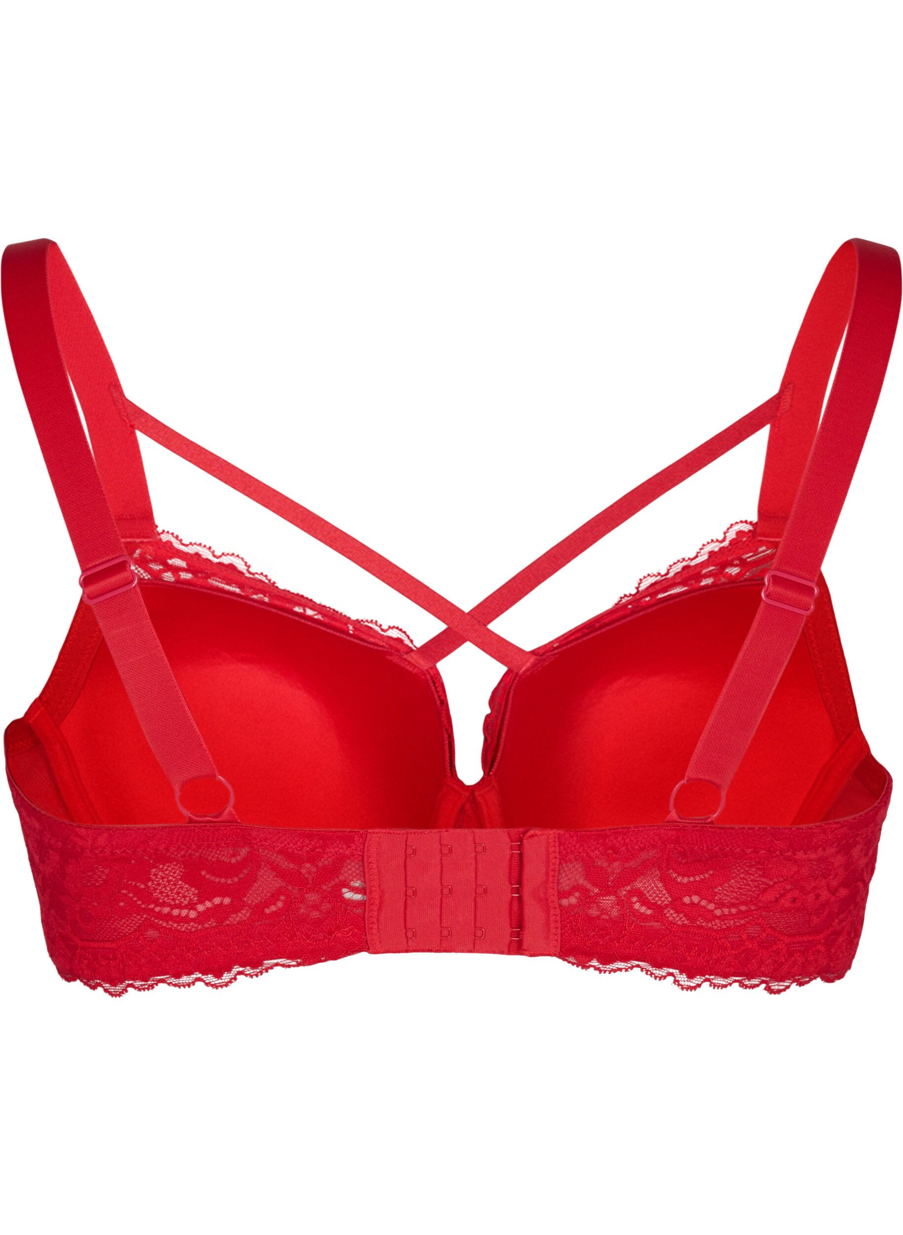 Zizzifashion Padded bra with lace and cross detail, Red Ass., Packshot image number 1