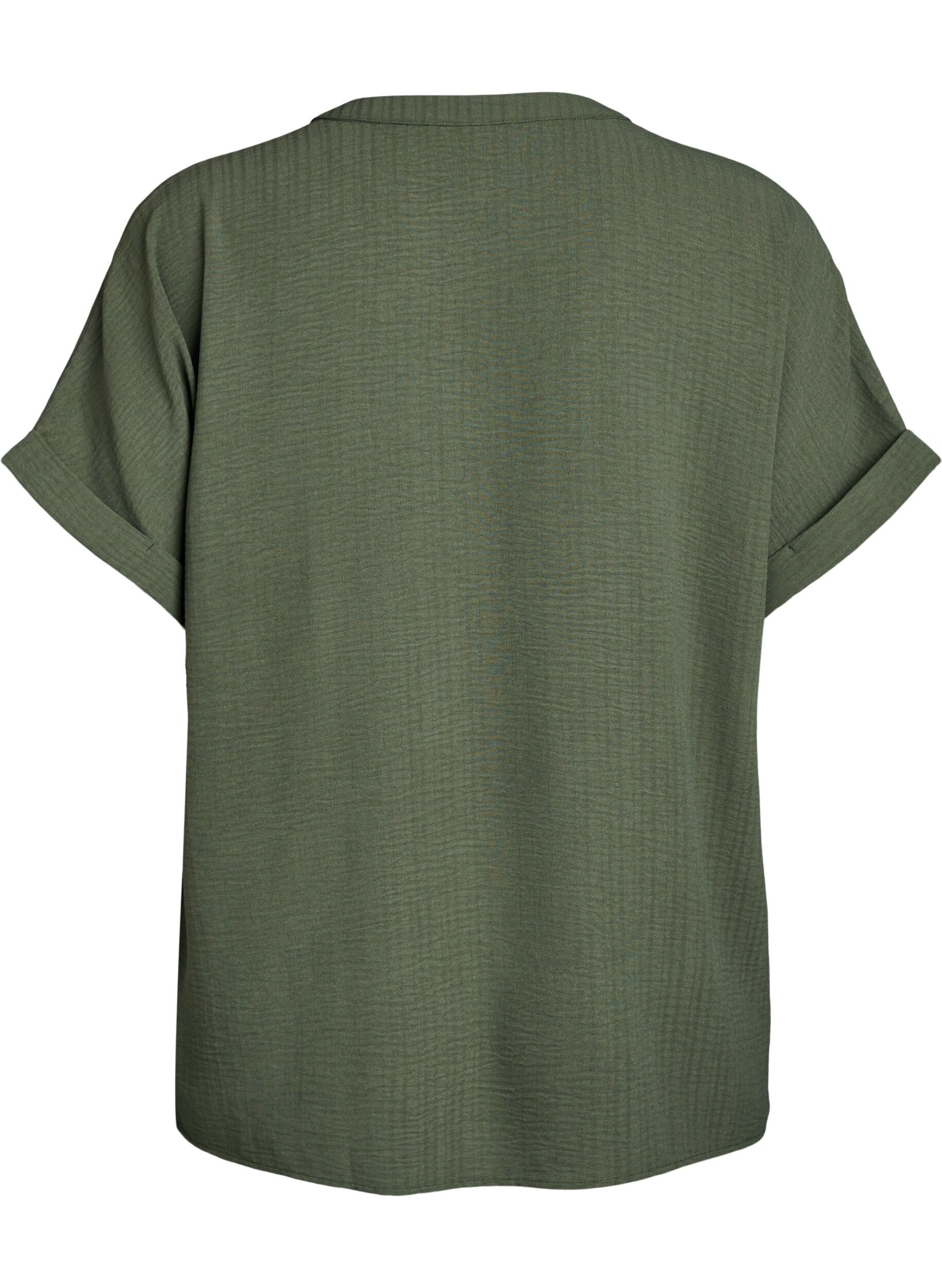 Zizzifashion Loose blouse with short sleeves, Green, Packshot image number 1