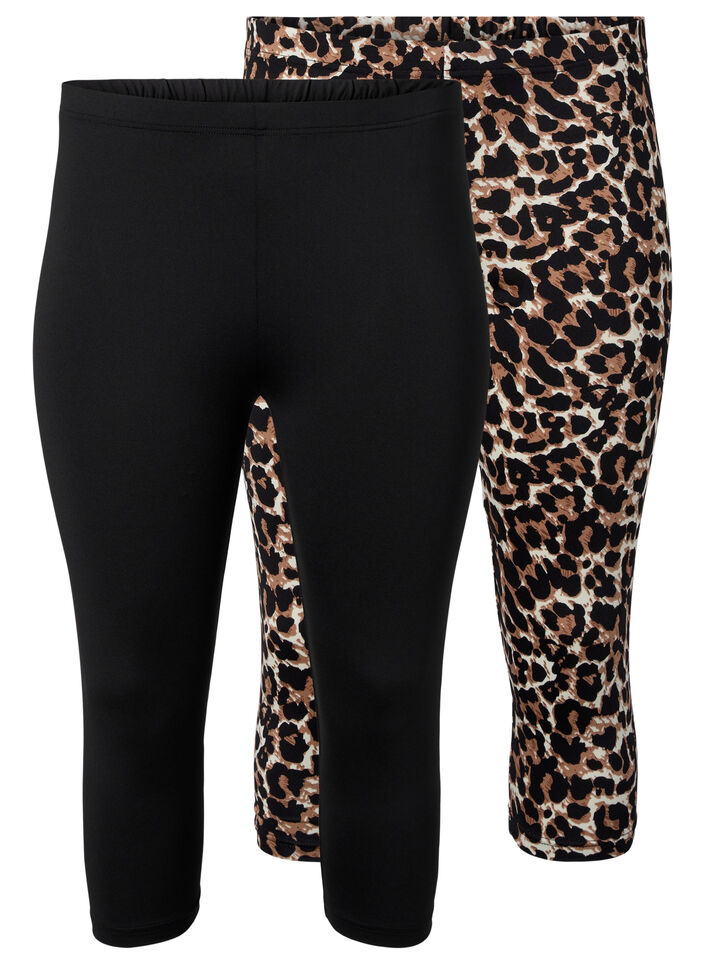 	 2-pack of 3/4 leggings, Black / LEO AOP, Packshot image number 0