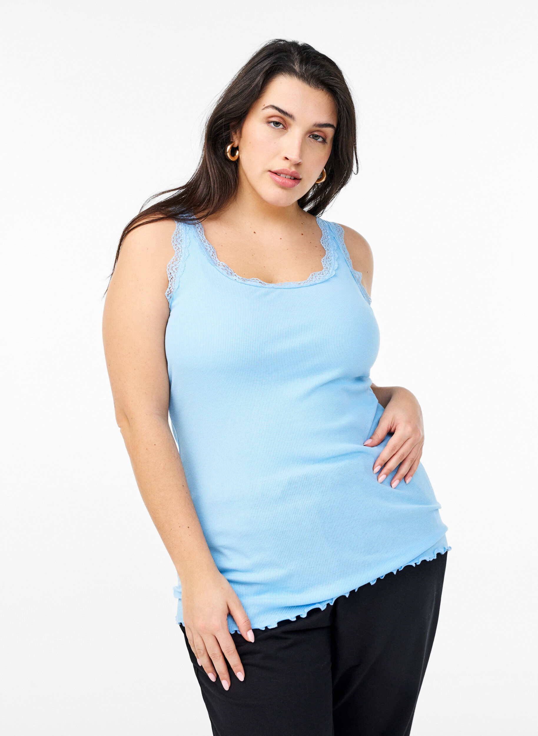Zizzifashion Top with lace trim, Light Blue, Model image number 0