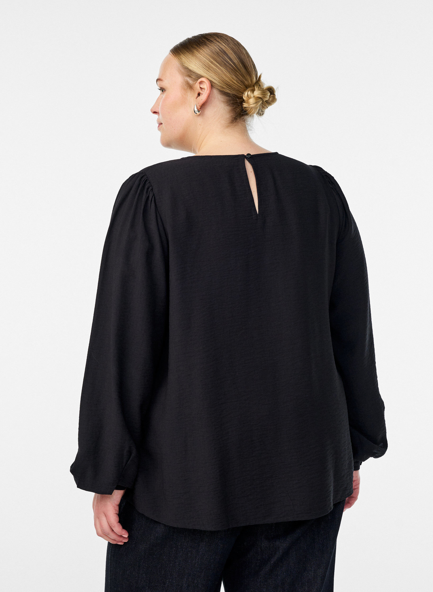 Zizzifashion Long-sleeved viscose blouse, Black, Model image number 2