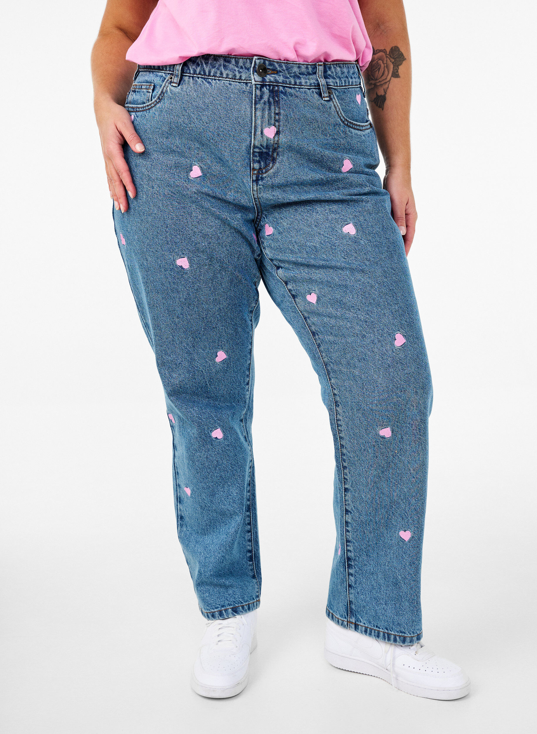 Zizzifashion High-waisted Gemma jeans with lips, Blue, Model image number 2