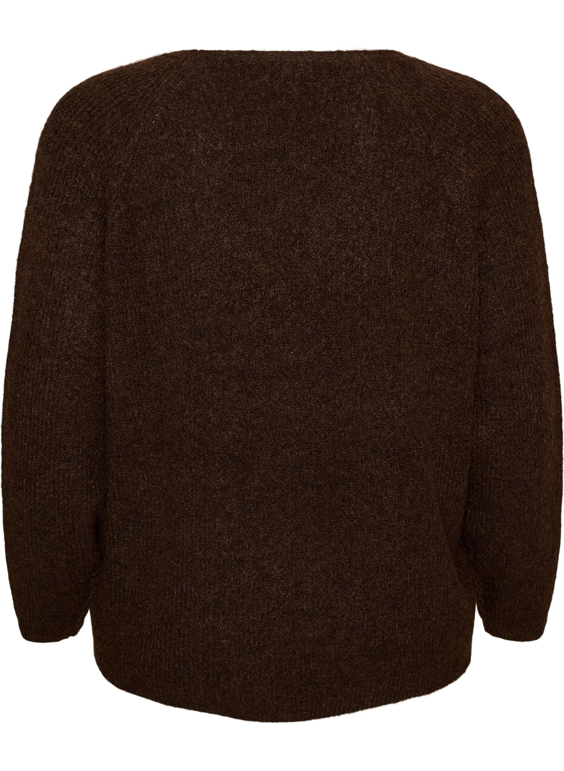 ZizzifashionKnitted blouse with V-neck and raglan sleeves, Brown, Packshot image number 1