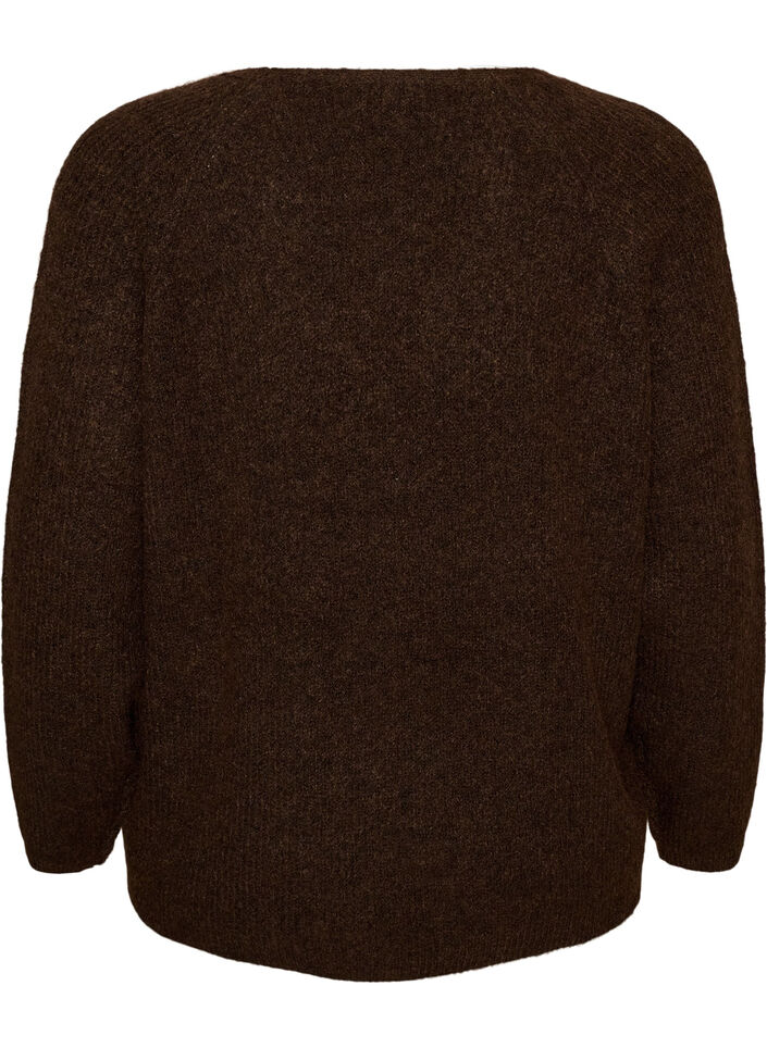 Knitted blouse with V-neck and raglan sleeves, Brown, Packshot image number 1