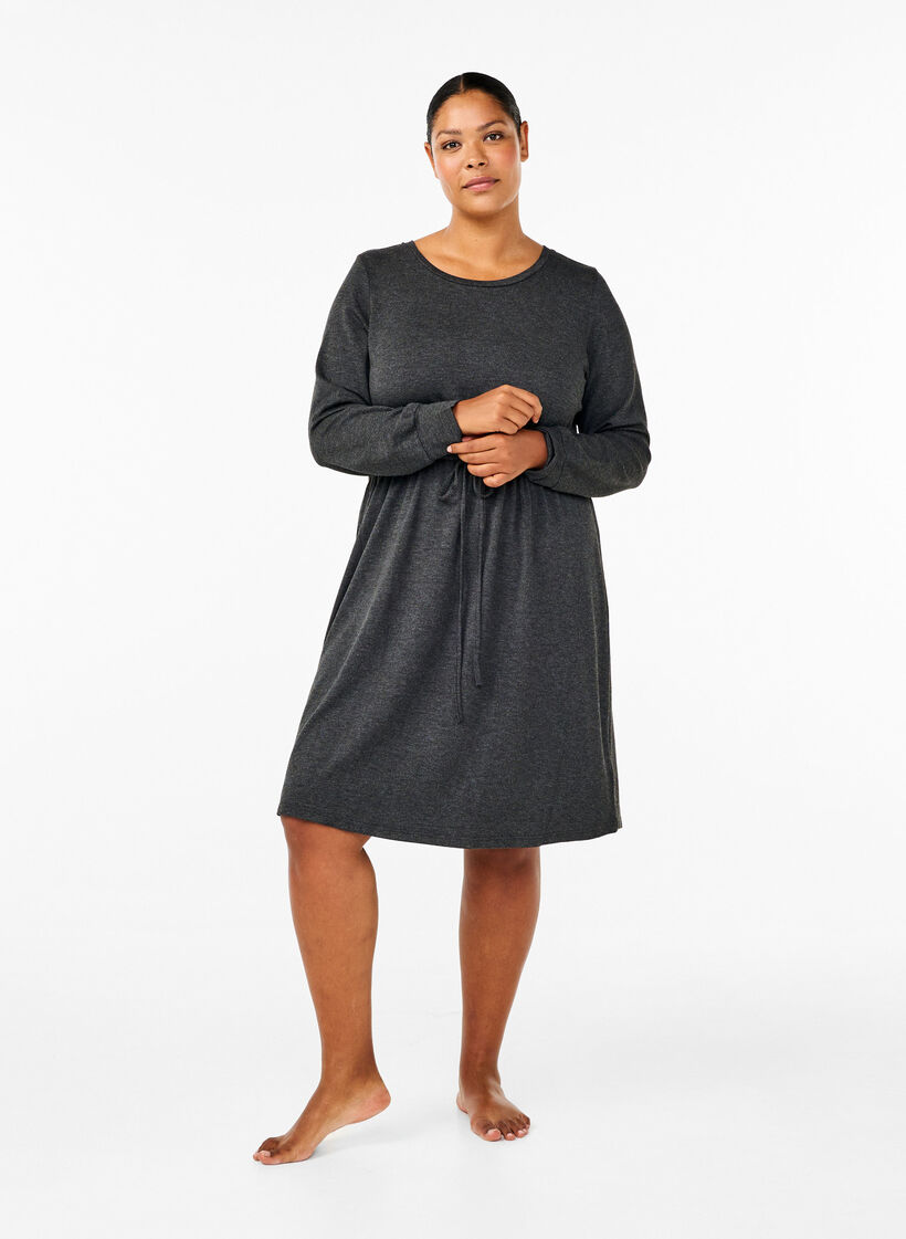 Knee-length jersey dress with ties, Dark Grey Melange, Model image number 2