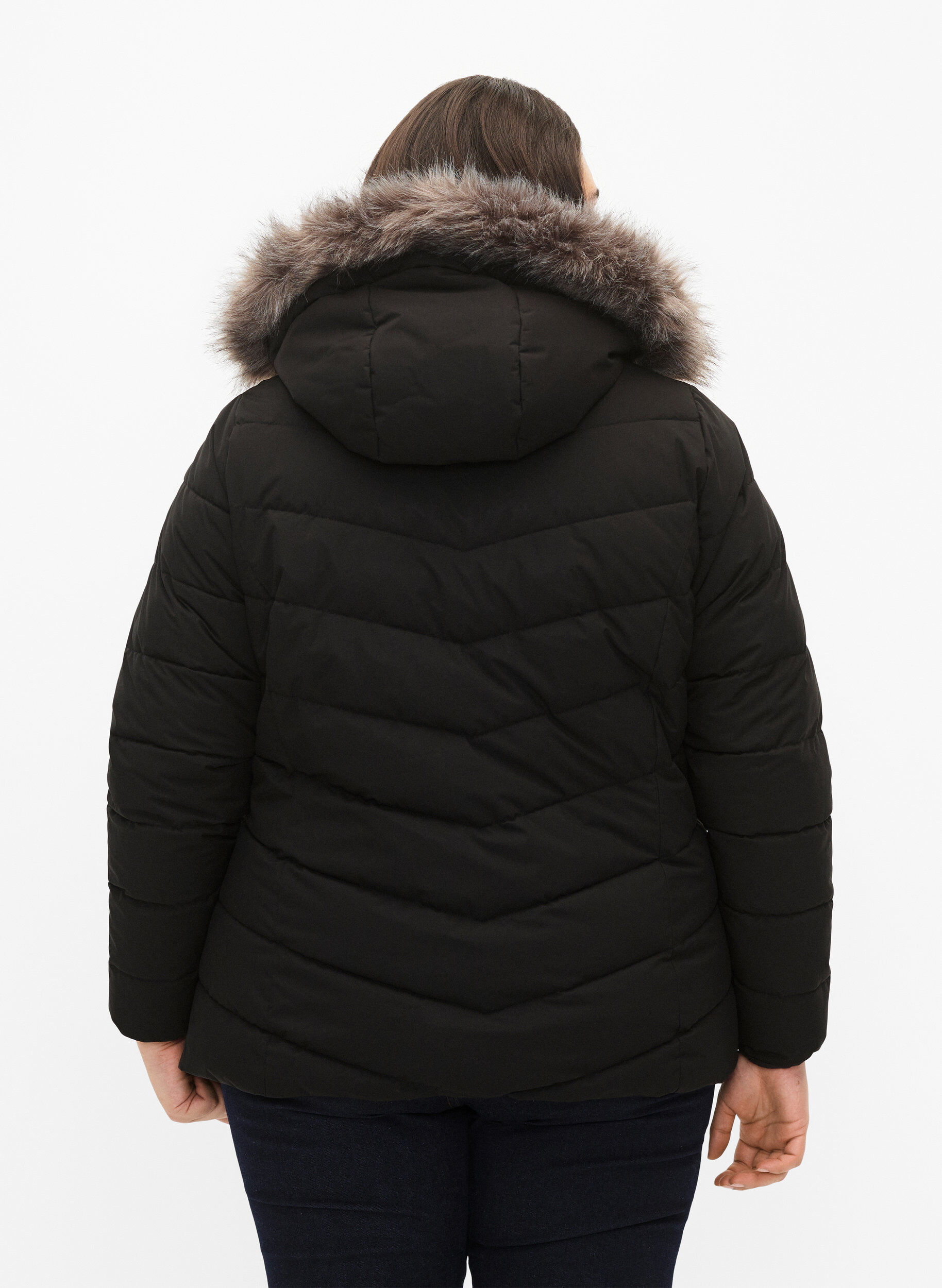 ZizzifashionShort puffer jacket with hood, Black, Model image number 2
