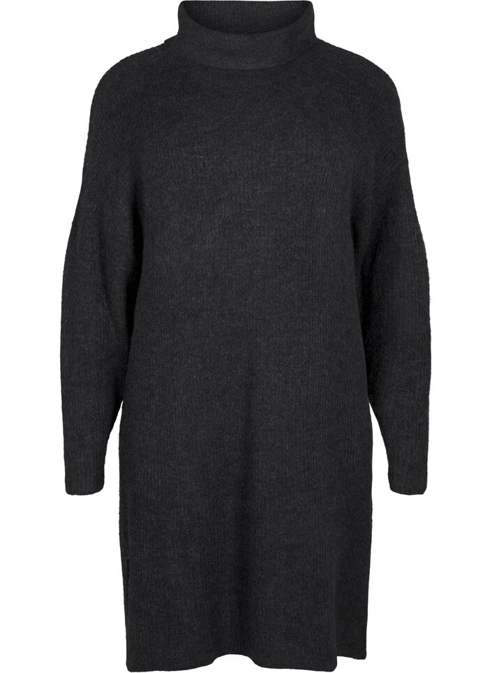 FLASH - Knitted dress with turtleneck, Dark Grey, Packshot image number 0