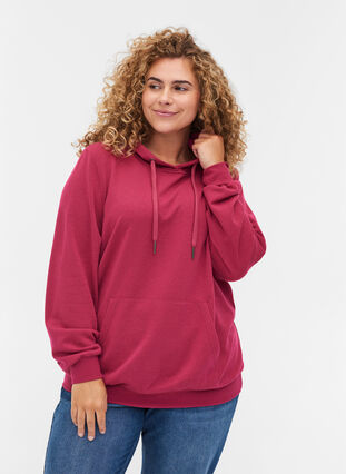Sweatshirt with hood and pockets, Sangria, Model image number 0