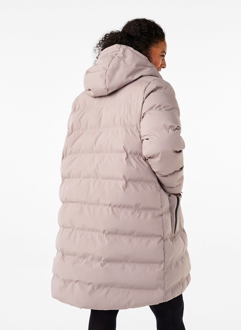 Puffer coat with hood and pockets, Beige, Model image number 2