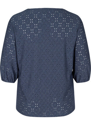 Blouse with 3/4-length sleeves and broderie anglaise, Mood Indigo, Packshot image number 1