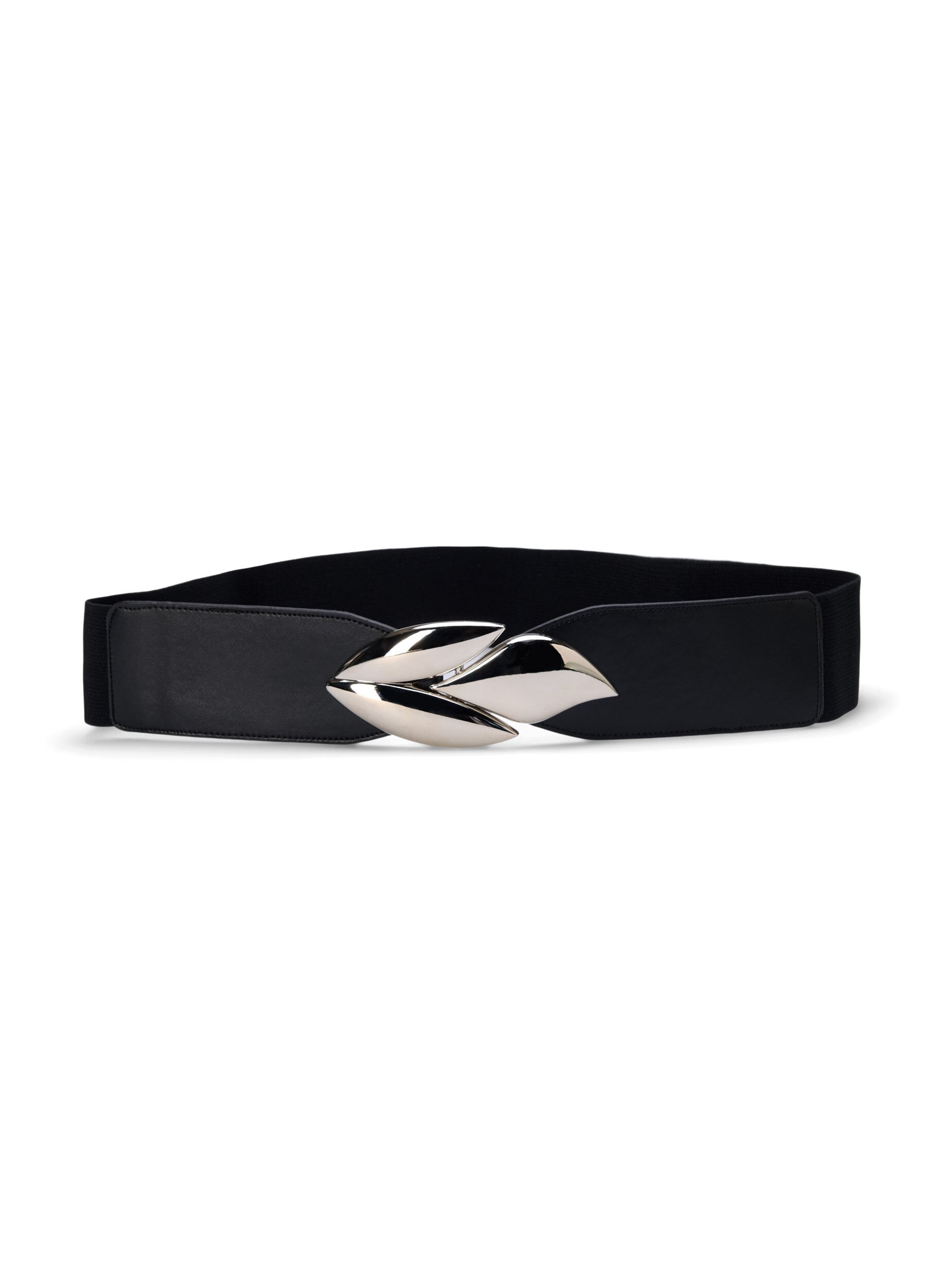 Zizzifashion Elastic waist belt with silver-colored buckle, Black Silver Buckle, Packshot image number 0