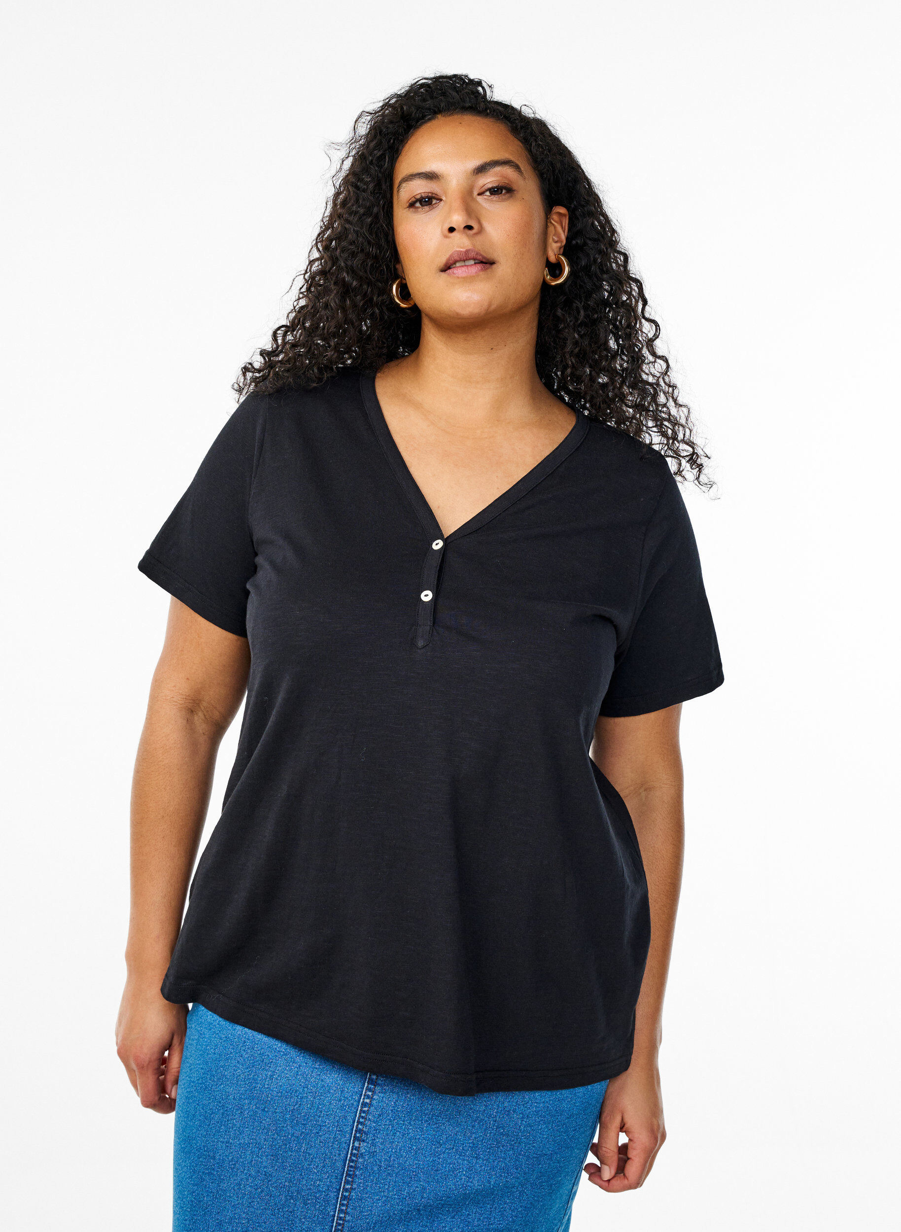 ZizzifashionT-shirt with button detail, Black, Model image number 0