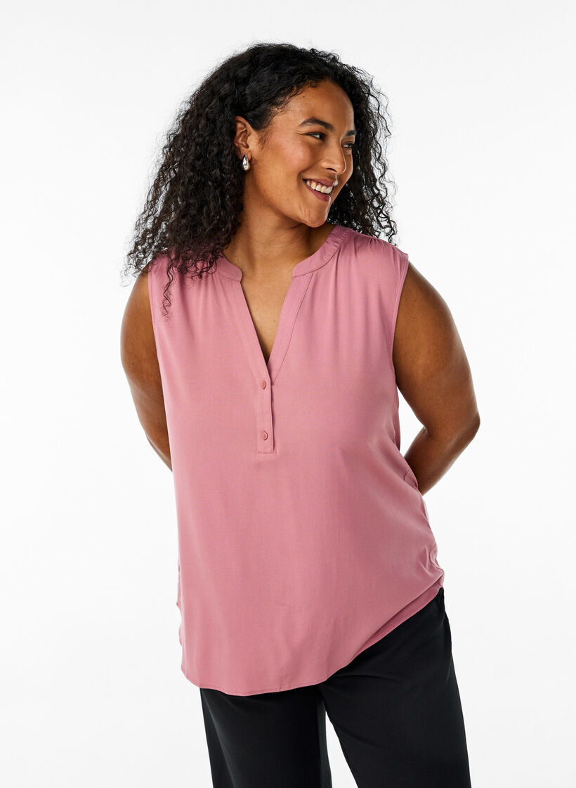 FLASH - Sleeveless viscose blouse, Rose, Model image number 0