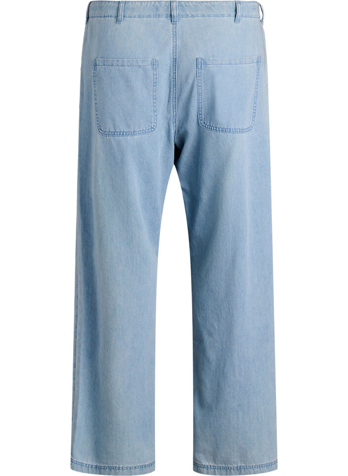 High-waisted jeans with tie belt, Light Blue, Packshot image number 1